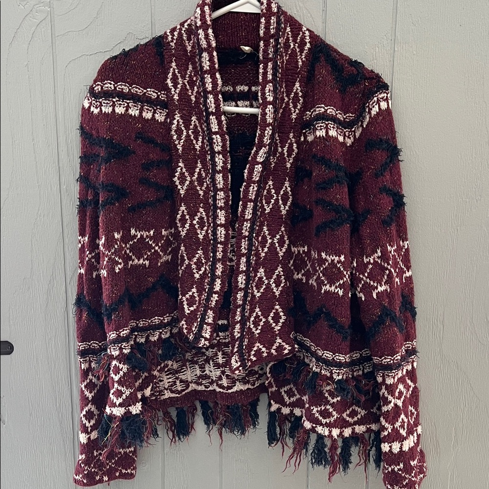 Moth Anthropologie Women's Burgundy Aztec Cardigan Large Bohocore